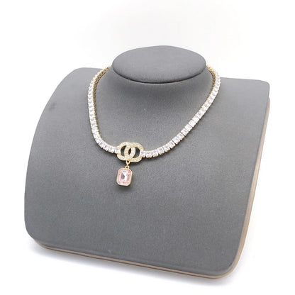 New Crystal Chain Pink Diamond Necklace 1925031303