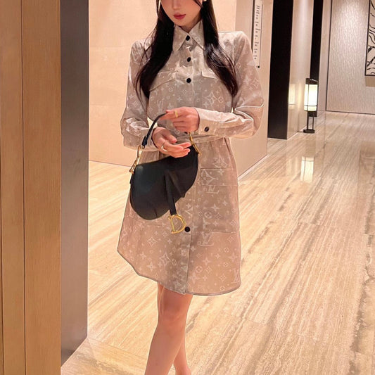 Classic printed fashionable lapel shirt dress 071