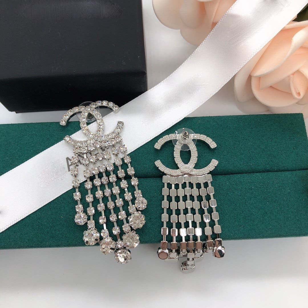 Silver Tassel Pendant Earrings