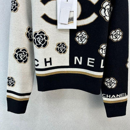 Camellia Small Fragrance Color-block Pullover Sweater Women's Design Sense Elegant op-PD05202312201
