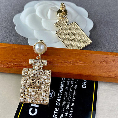 CHA Gold Pear Perfume Bottle Dangle Earrings 1025012222