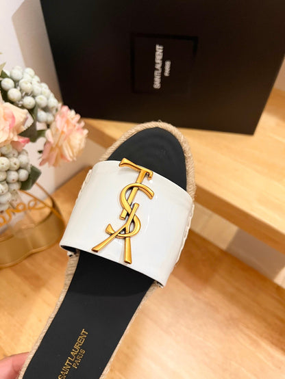 SL Fashionable Patent Leather Gold Letter LOGO Slippers 0724011103