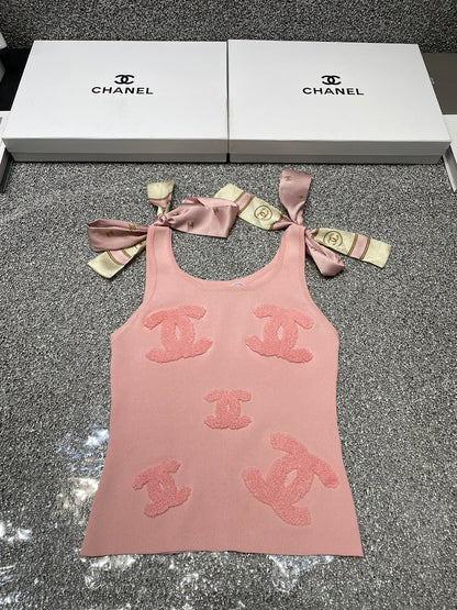 Summer new style tie bow jacquard knitted vest 0724042302