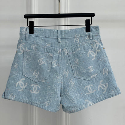 New Shallow Jacquard Printed Denim Shorts 1025051620