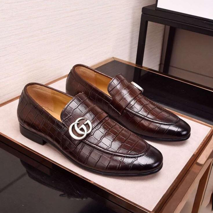 Brown Crocodile Double Buckle Slip On Loafer G11