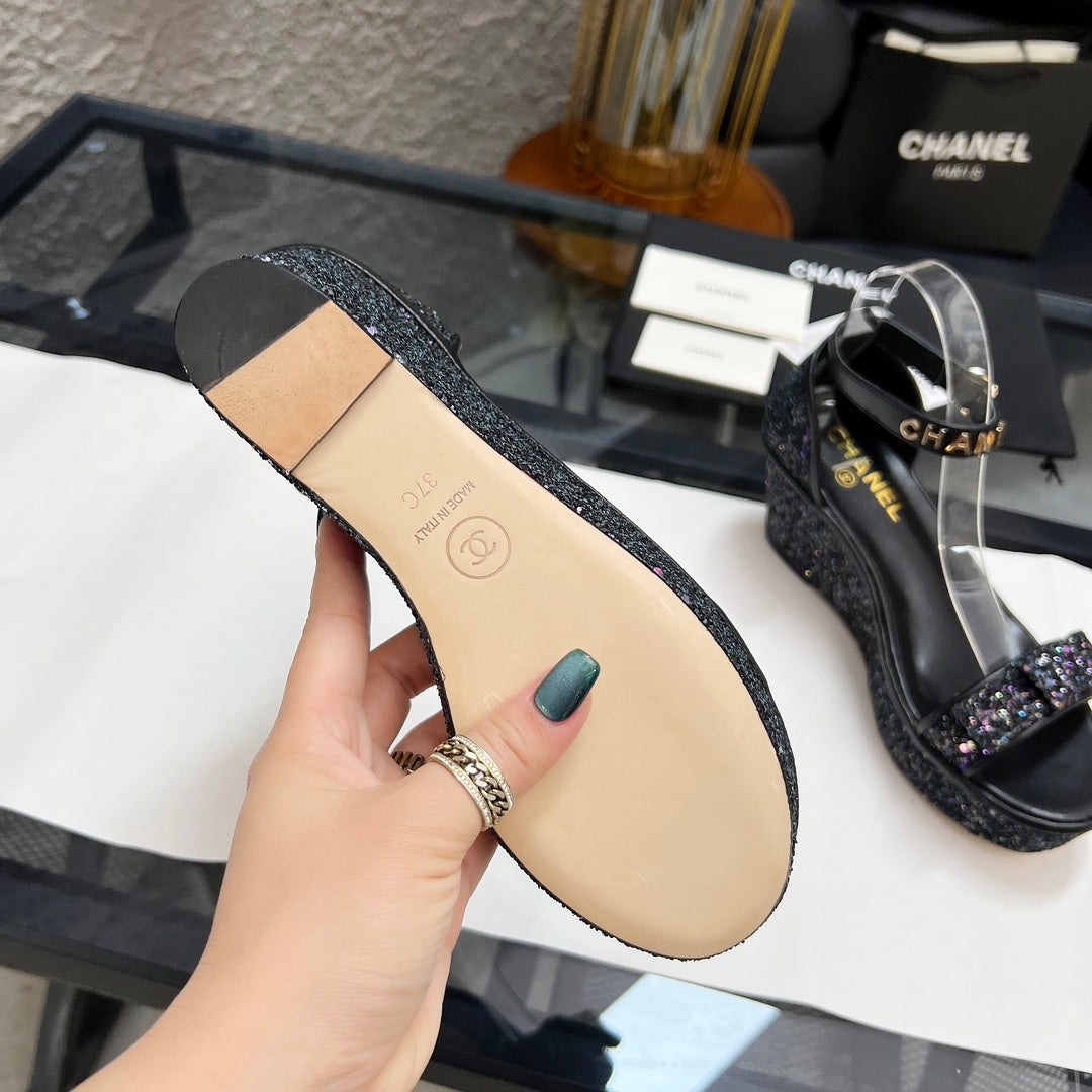 Chane1 top fashion thick sole sequined sandals 0724030815