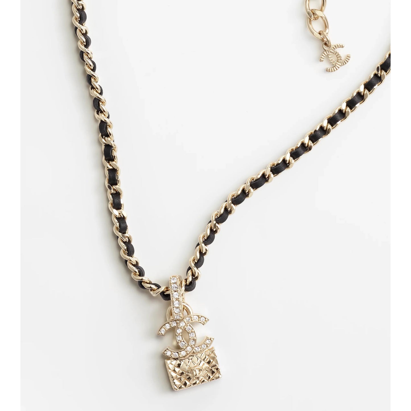 Full diamond double c diamond bag through leather necklace 1025030532