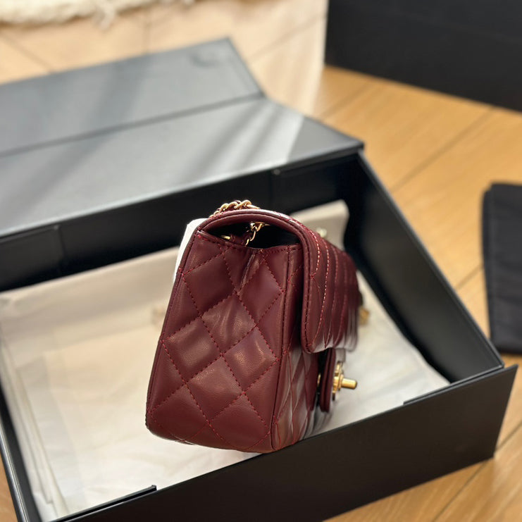 CNL Diamond check wine red chain bag 0724100101