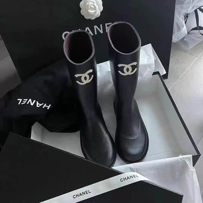 Black Leather C Logo Women's Fashion BootsXC052023110202