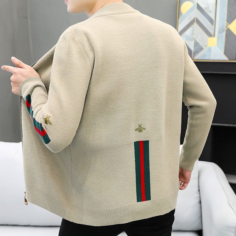 Men's Knitted Sweater Cardigan Stand Collar Little Bee Coat XC0823091105