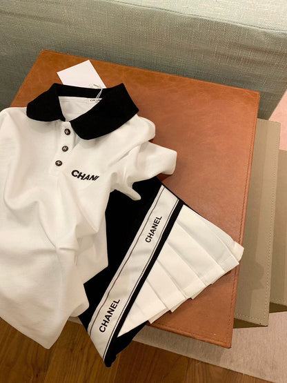 CNL suit letter embroidery contrasting color polo collar short-sleeved T-shirt 0724050903