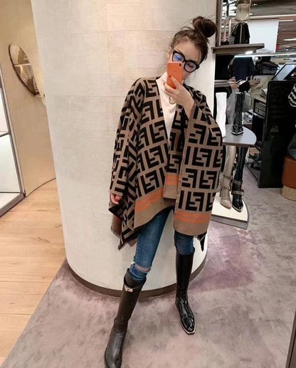 Brown F letter pure cashmere scarf PD0823112102