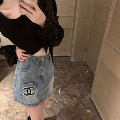 New Fashion Versatile High Quality Embroidered Denim Skirt 1024022903