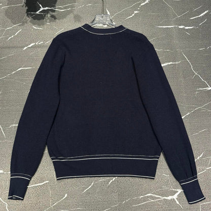 New Color-Blocked Pocket V-Neck Long-Sleeve Knit Sweater 1025092323