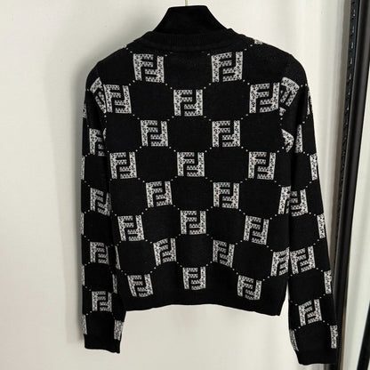 Double-F Letter V-Neck Long-Sleeve Knit Cardigan 1025092318