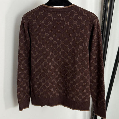 Color-blocked floral print crew neck knit sweater 1025092324