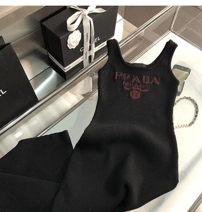 New Fashion All-match Ice Silk Knitted Sling Dress 1024040306