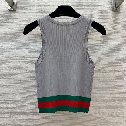 Slim-fit stretch-knit vest top with embroidered logo and contrast stripes 0724100901