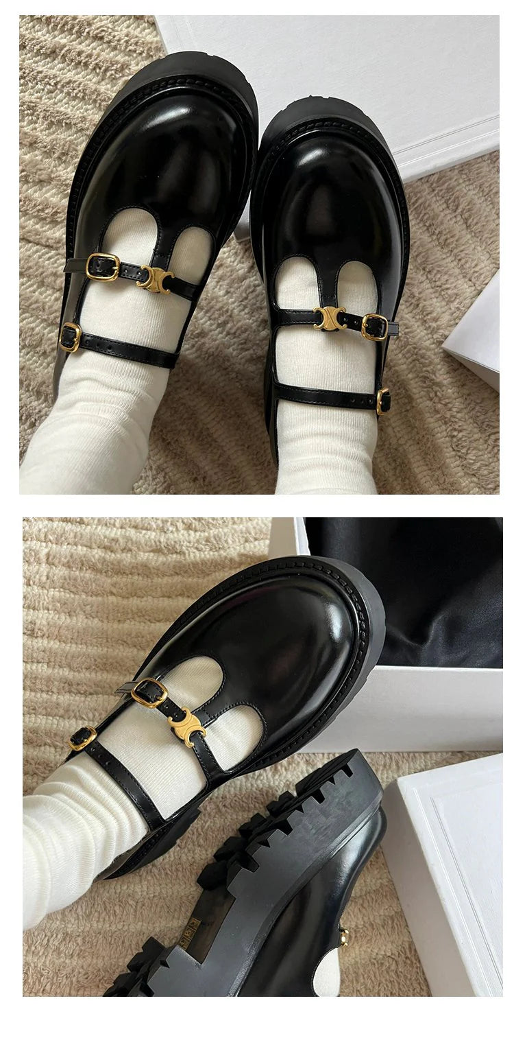 High-Heeled Platform Loafers All-Match Genuine Leather Mary Jane Shoes 1024041509