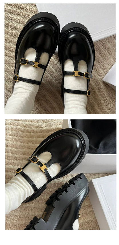 High-Heeled Platform Loafers All-Match Genuine Leather Mary Jane Shoes 1024041509