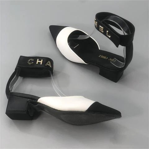 New Color Matching Pointed Shoes Velcro Shallow Thick Heel Women's Shoes 1024032522