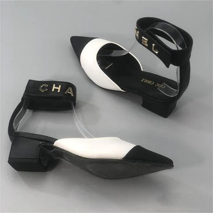 New Color Matching Pointed Shoes Velcro Shallow Thick Heel Women's Shoes 1024032522