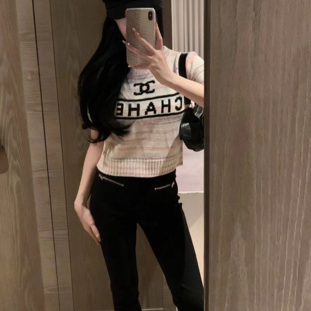 knitted short sleeve top 071