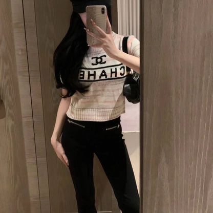 knitted short sleeve top 071