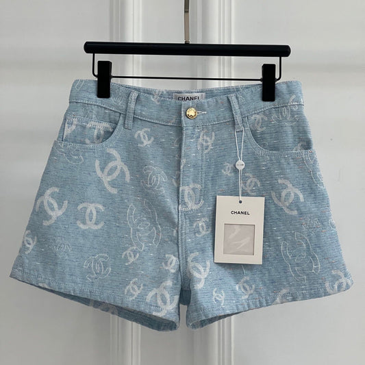 New Shallow Jacquard Printed Denim Shorts 1025051620