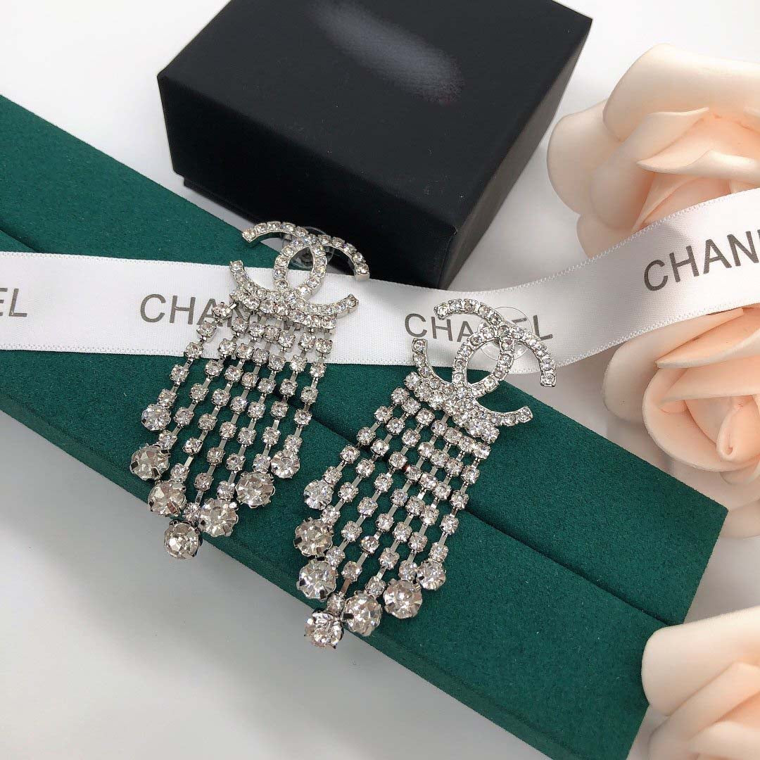 Silver Tassel Pendant Earrings