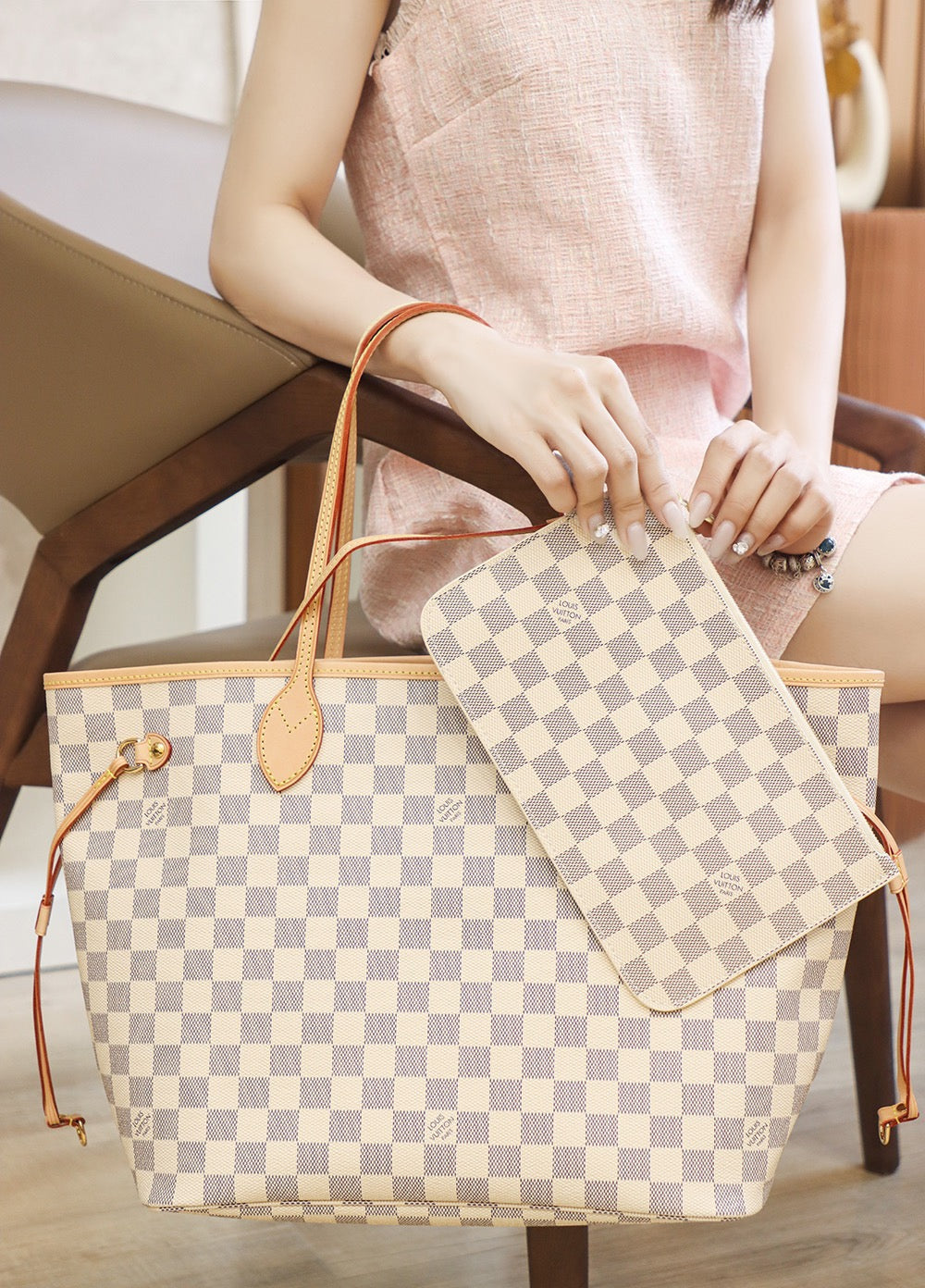 Handmade Leather Handbag Damier Neverfull MM