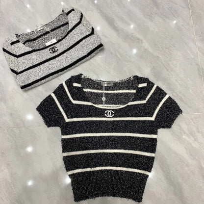 Spring And Summer New Contrast Striped Embroidered Camisole 1024022907