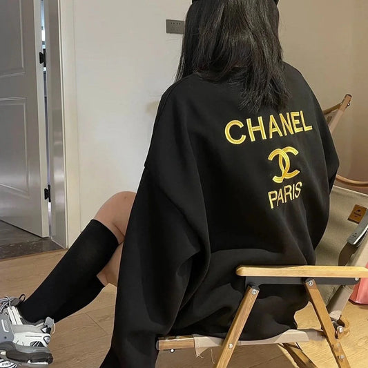 Limited edition black and gold embroidered logo crew neck sweatshirt XC0823100905