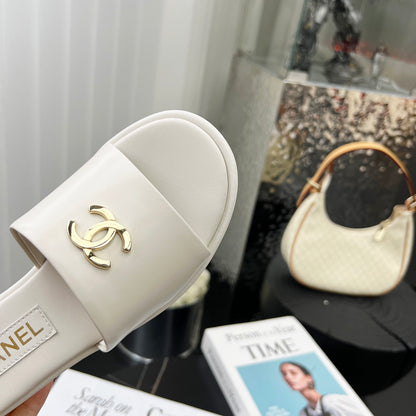 Chane1 top fashion low heel leather slippers 0724030810