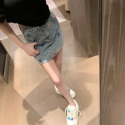 Embroidered jacquard denim skirt 1824042612