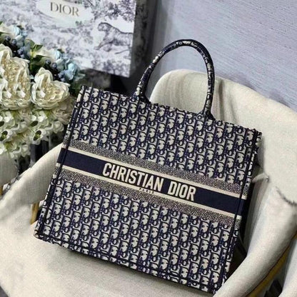 Book Tote Blue Oblique Embroidery Bags