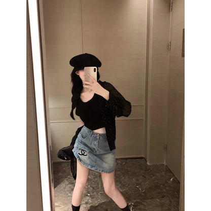 New Fashion Versatile High Quality Embroidered Denim Skirt 1024022903