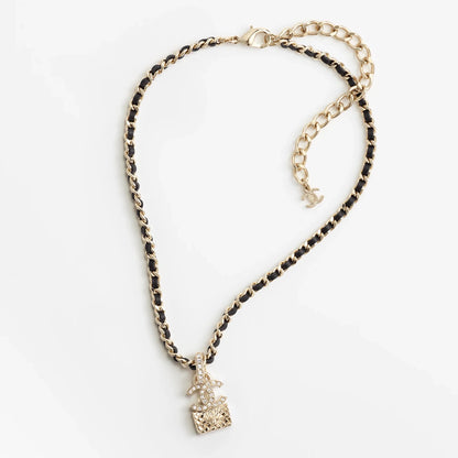 Full diamond double c diamond bag through leather necklace 1025030532