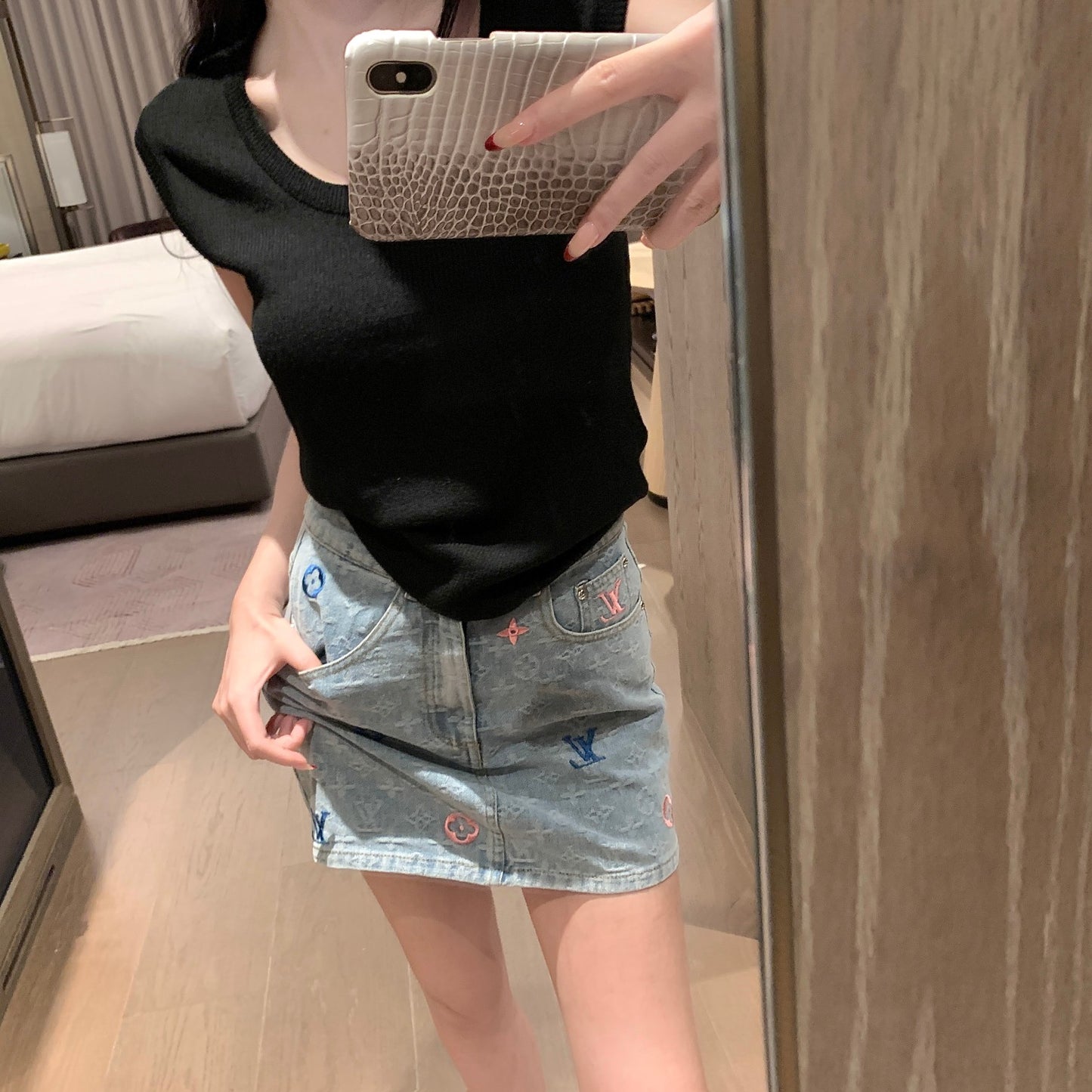 Embroidered jacquard denim skirt 1824042612