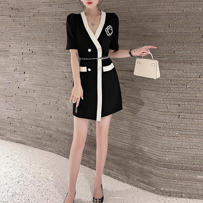 Camellia knitted dress for women summer petite black dress PD05202413109