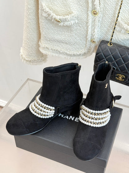 CNL25ss new fashionable pearl chain ankle boots 0725090810