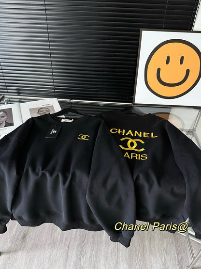 Limited edition black and gold embroidered logo crew neck sweatshirt XC0823100905