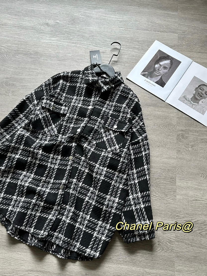 Plaid small fragrant style woven jacket thick coat XC0823092724