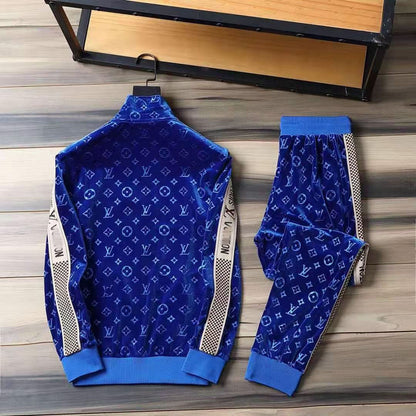 V Blue Embroidered Velvet Suit LXYMC23021504