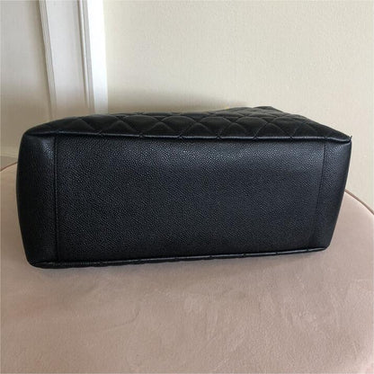Authentic Cl CC BlackGold Caviar Quilted Grand Shopping Tote 0424031803