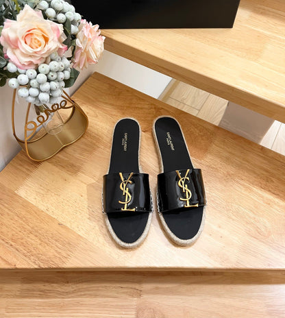 SL Fashionable Patent Leather Gold Letter LOGO Slippers 0724011103