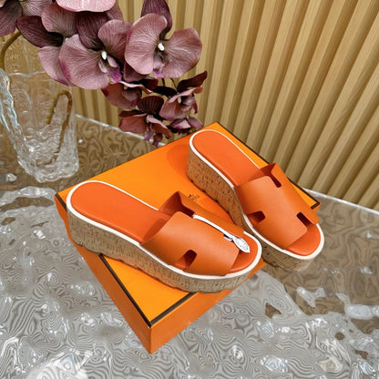 HM thick-soled platform slippers with wooden bran soles 0724082803