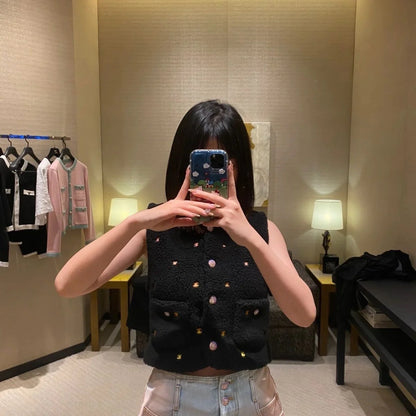 Early Spring New Embroidered Age-reducing Knitted Cardigan Vest Top 1024030710