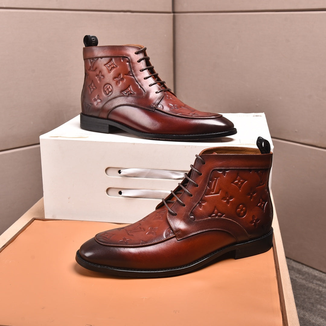 LVV high-top printed business leather shoes 0724120515