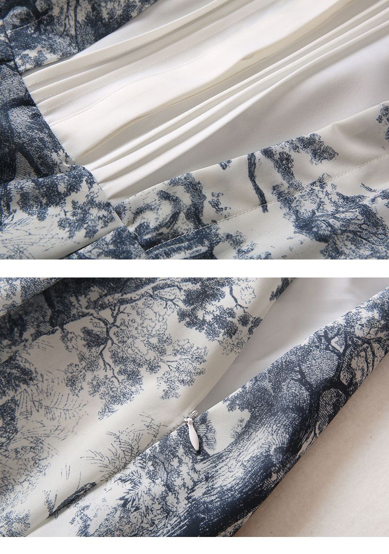 New Standing Collar Printed Large Swing Long Dress 1024030413